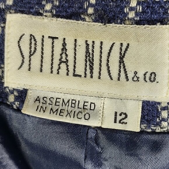 Spitalnick & Co Women's Blue/White 100% Wool Coat/Blazer Size 12 - Picture 7 of 8
